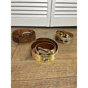 Western Belt Bundle Fossil Leather Belts Lot of 3 Cowboy Y2K Boho